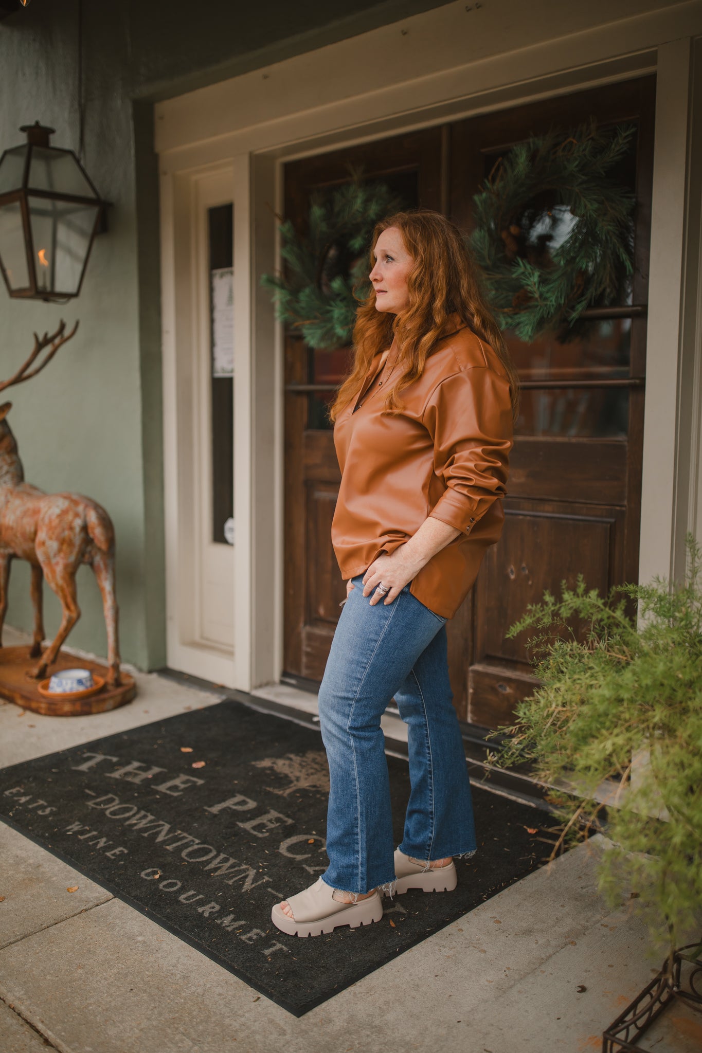 Ansley Top in Brown Leather