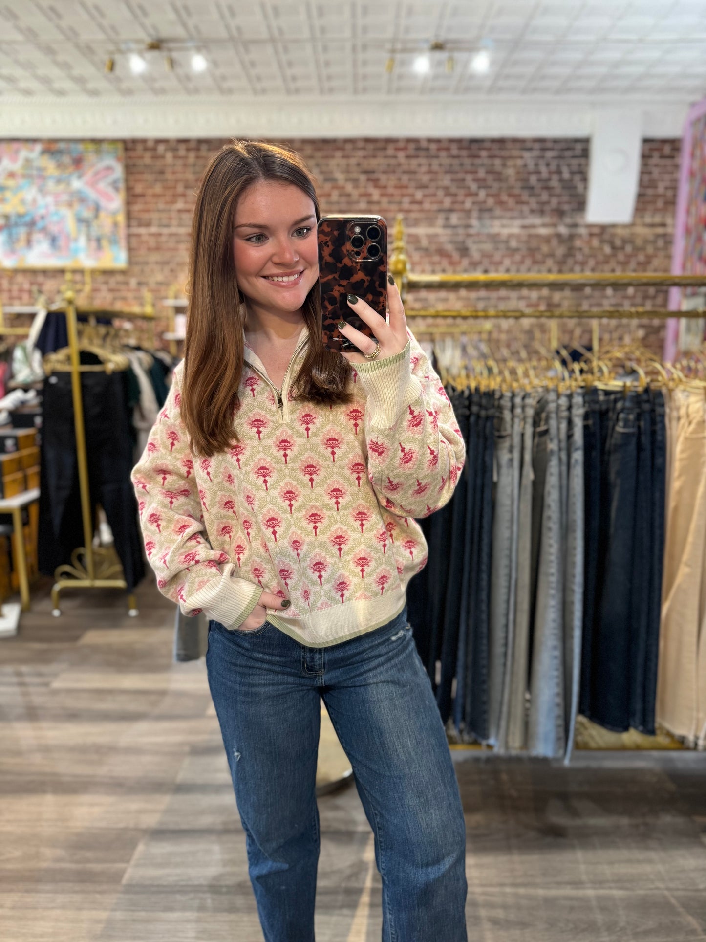 Betty Quarter Zip in Oat Sage