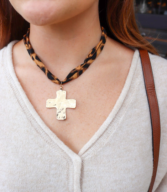 Cheetah Print Cross Necklace