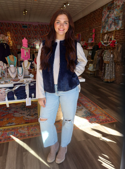 Kristen Faux Fur Vest in Navy