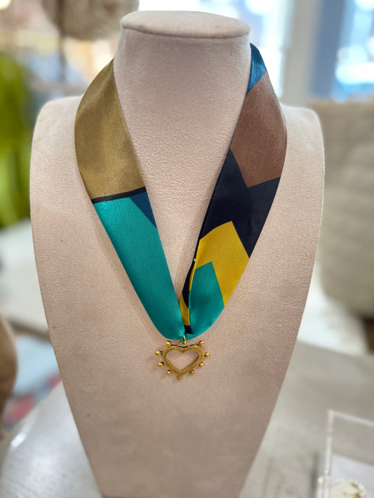 Beaded Heart Scarf Necklace in Multicolor