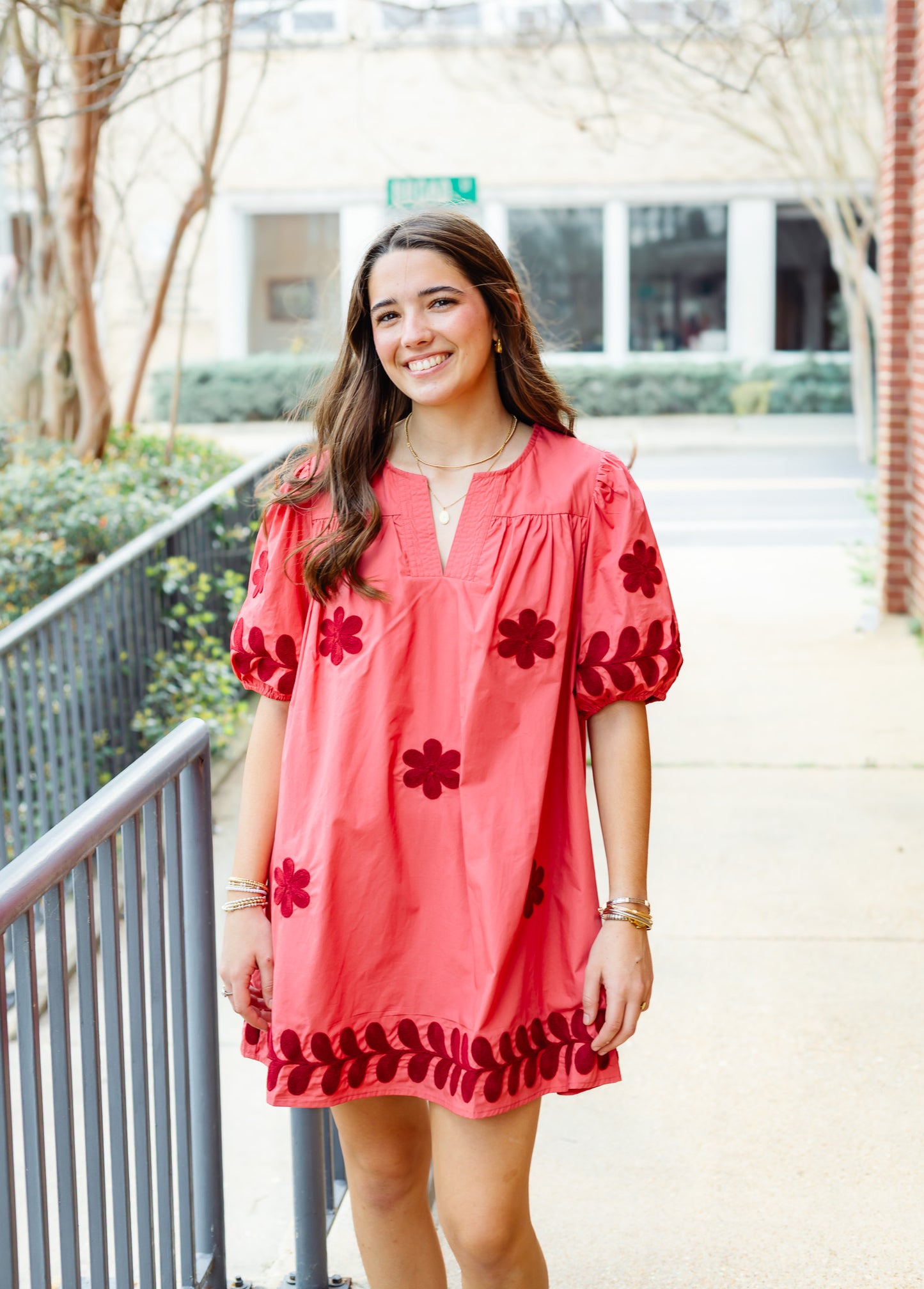 Flower Embroidery Mini Dress: Mauve