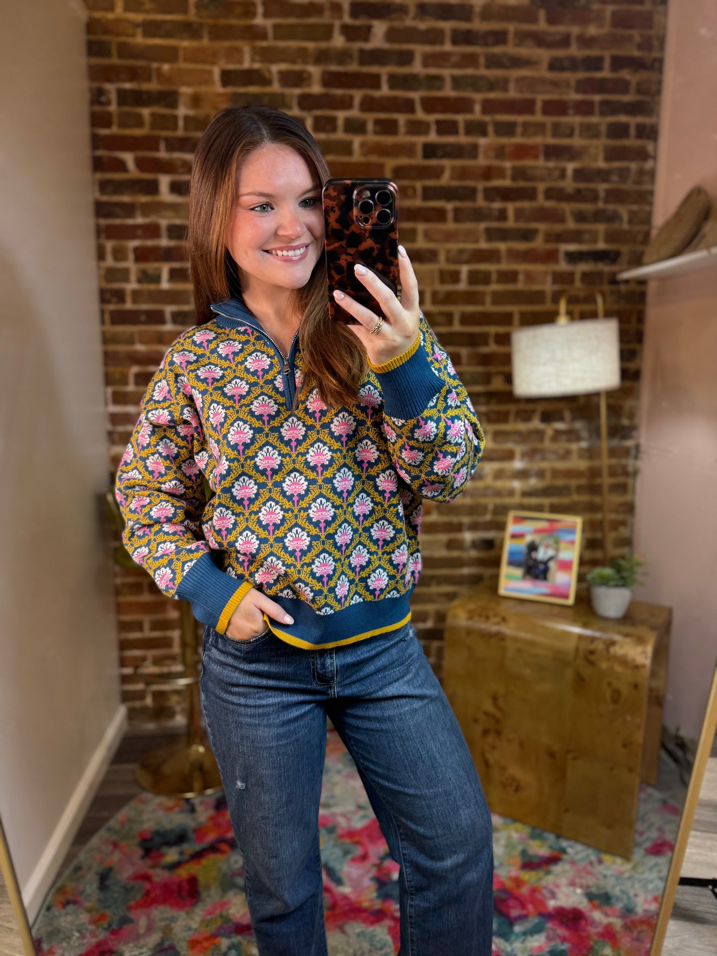 Betty Quarter Zip in Peacock Multi