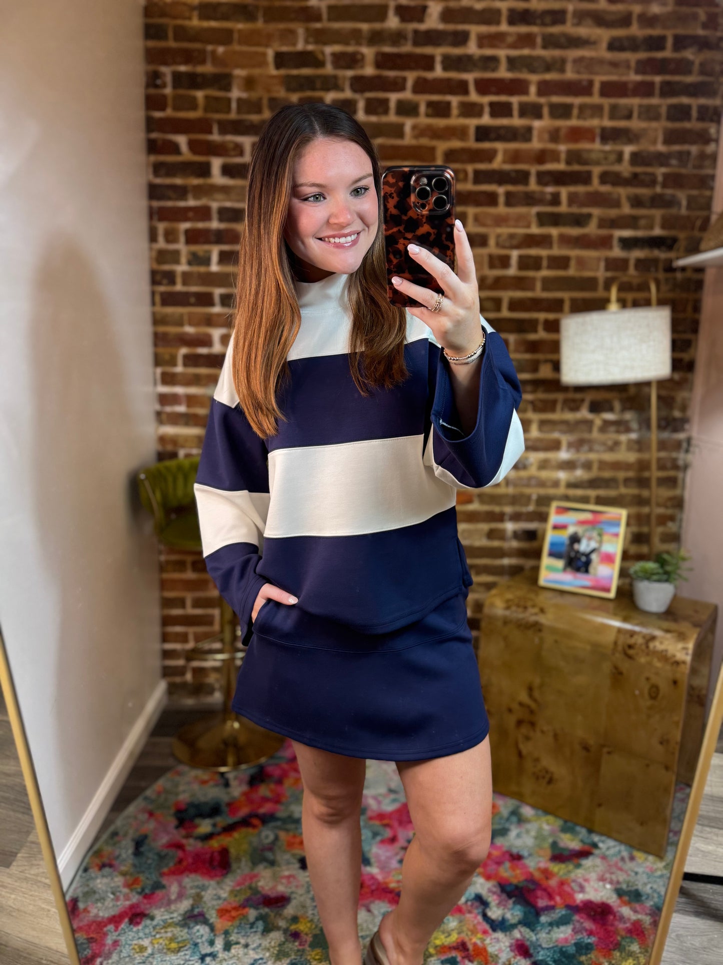 Jane Top in Navy and Ivory