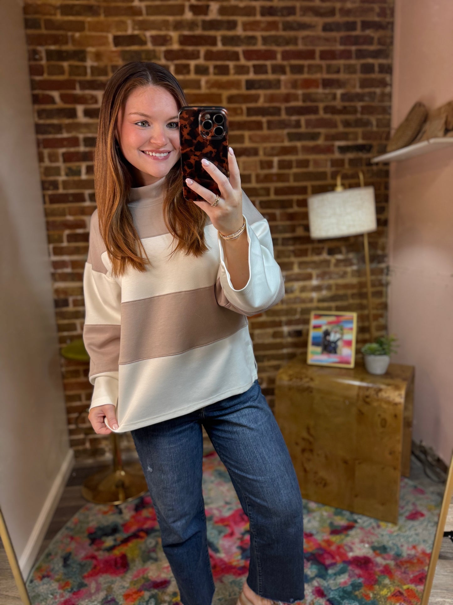 Jane Top in Taupe and Ivory
