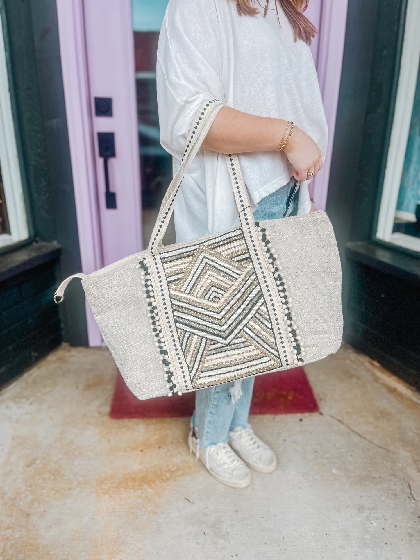 Golden Glam Hand Beaded Tote