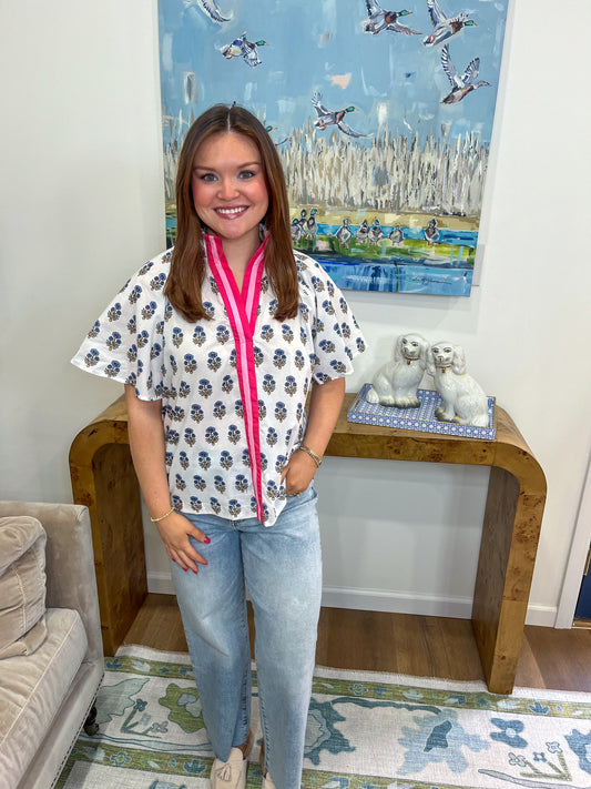 Katelyn Floral Top in Blue and Pink