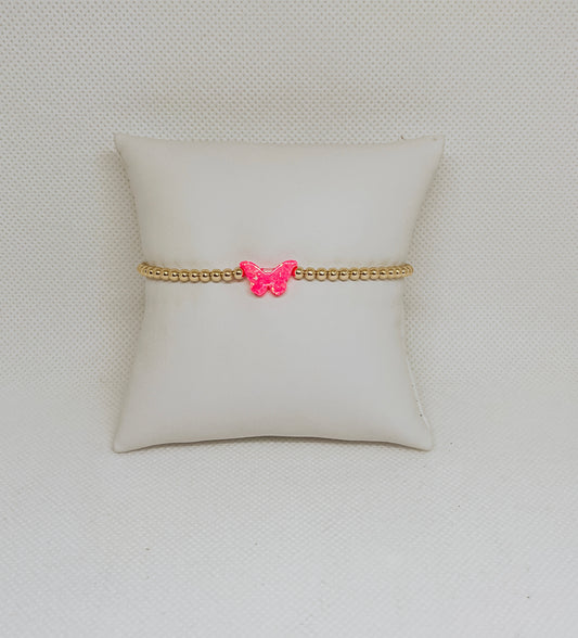 Hot pink butterfly gold filled bracelet