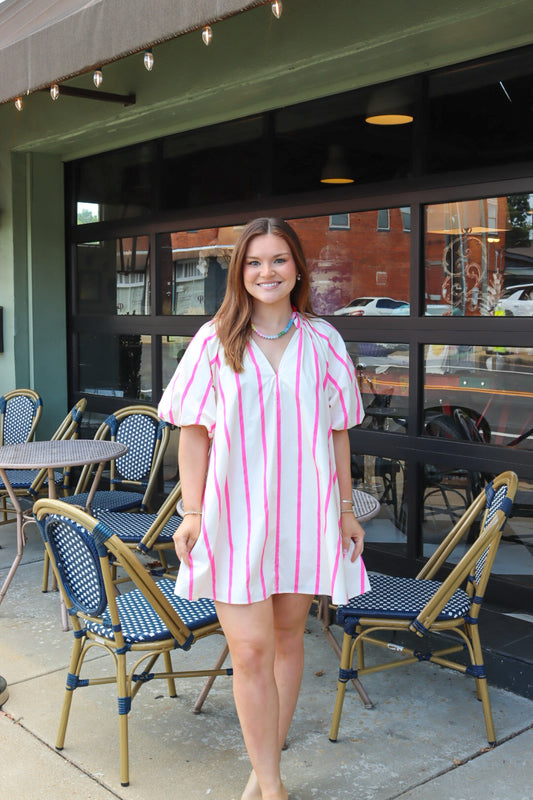 Lucy Dress in Hot Pink Stripe