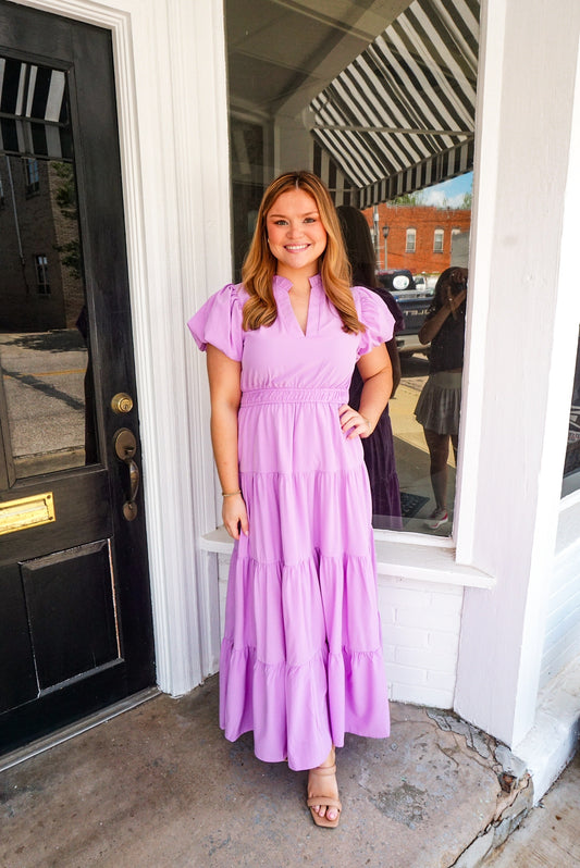 Sarah Midi Dress in Lavender