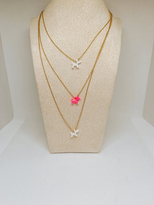 Opal Balloon Dog Necklace - pink