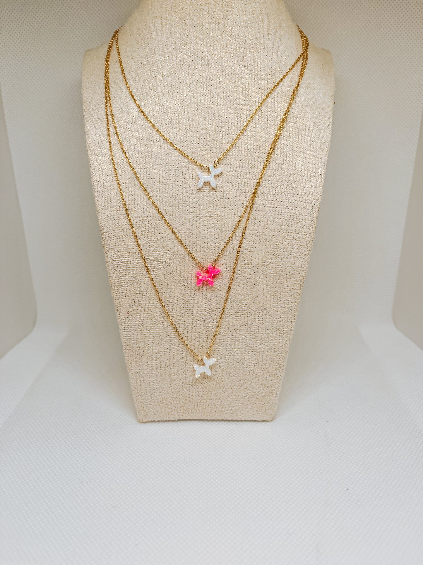 Opal Balloon Dog Necklace - pink