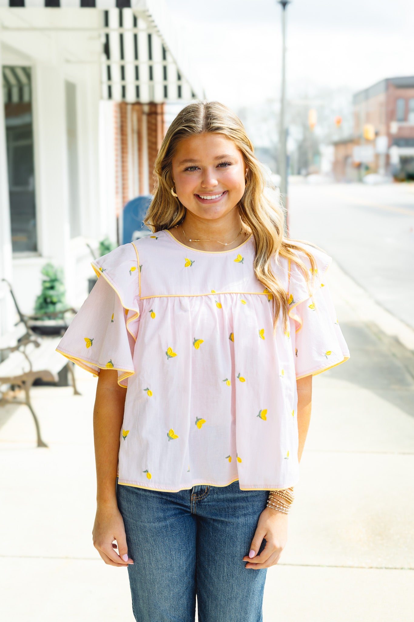 Lemon Embroidered Top