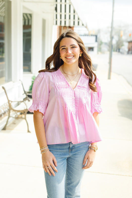 Tucked Detail Button Down Blouse Top