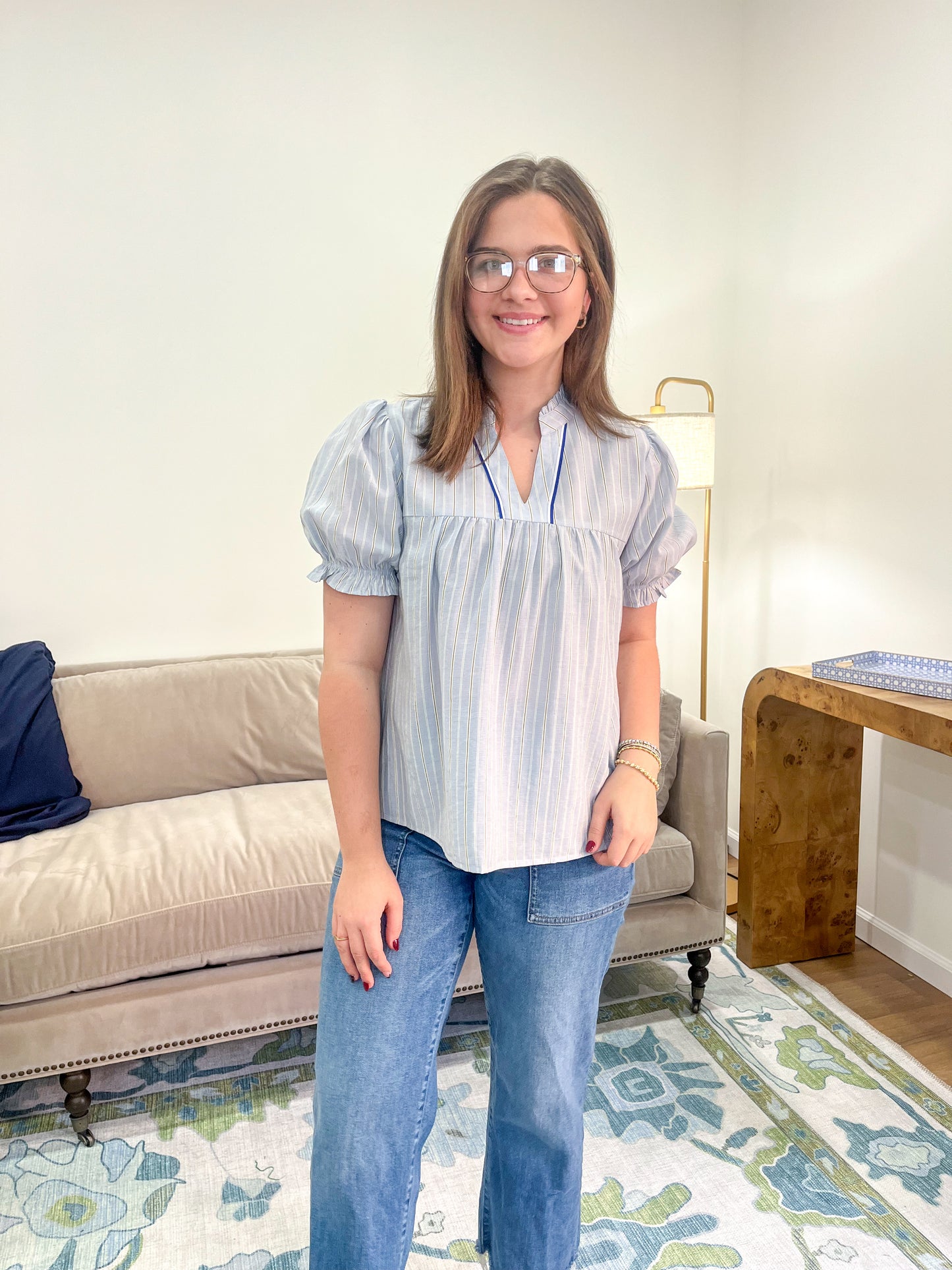 Lisa Striped Top in Light Blue