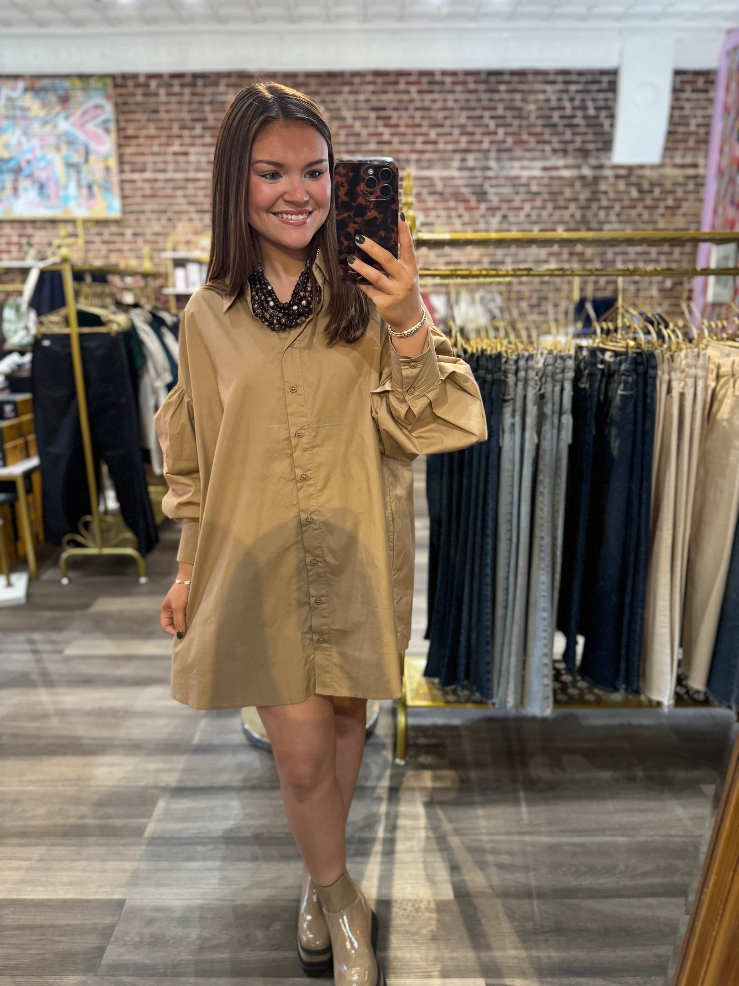 Addison Shirt Dress in Mocha