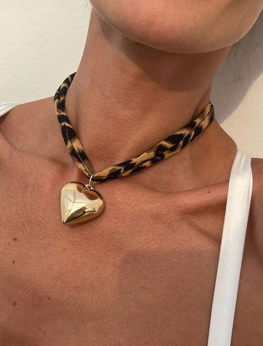 Cheetah Print Heart Necklace