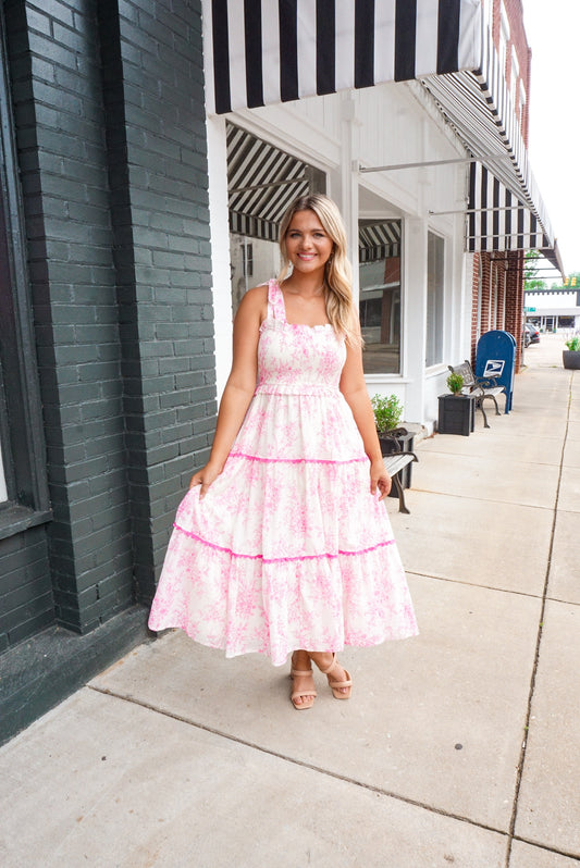 Penelope Dress in Pink Toile