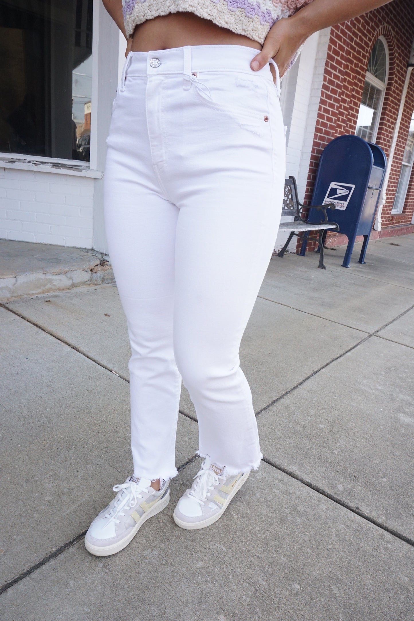 Shy girl high rise crop flare in white lightning