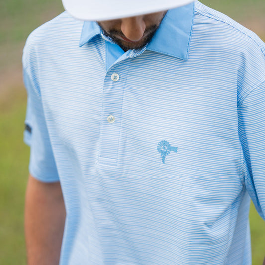 Old South Performance Polo in Blue Stripe