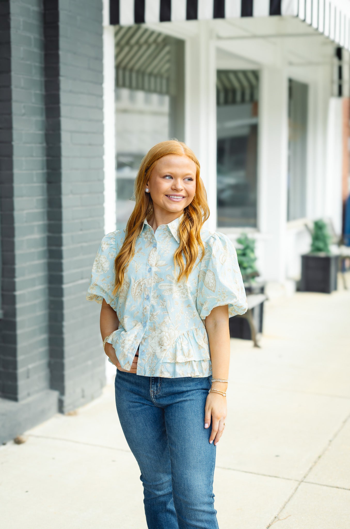 Floral Print Puff Sleeve Peplum Top