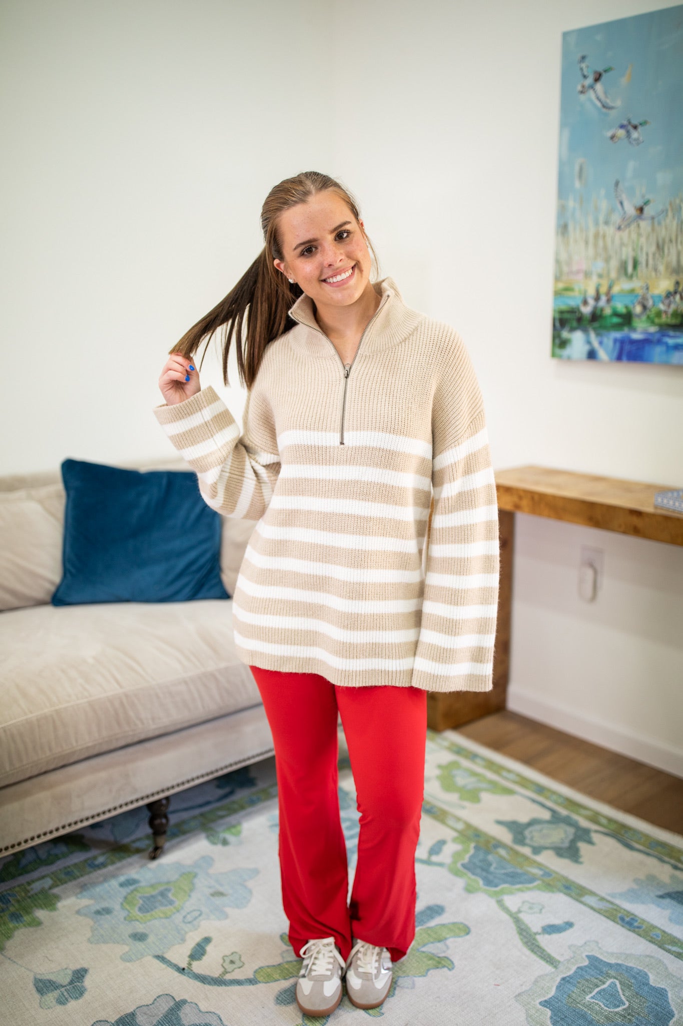 Coastal Striped Half Zip Sweater