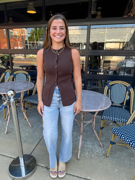 Callie Button Down Vest in Brown