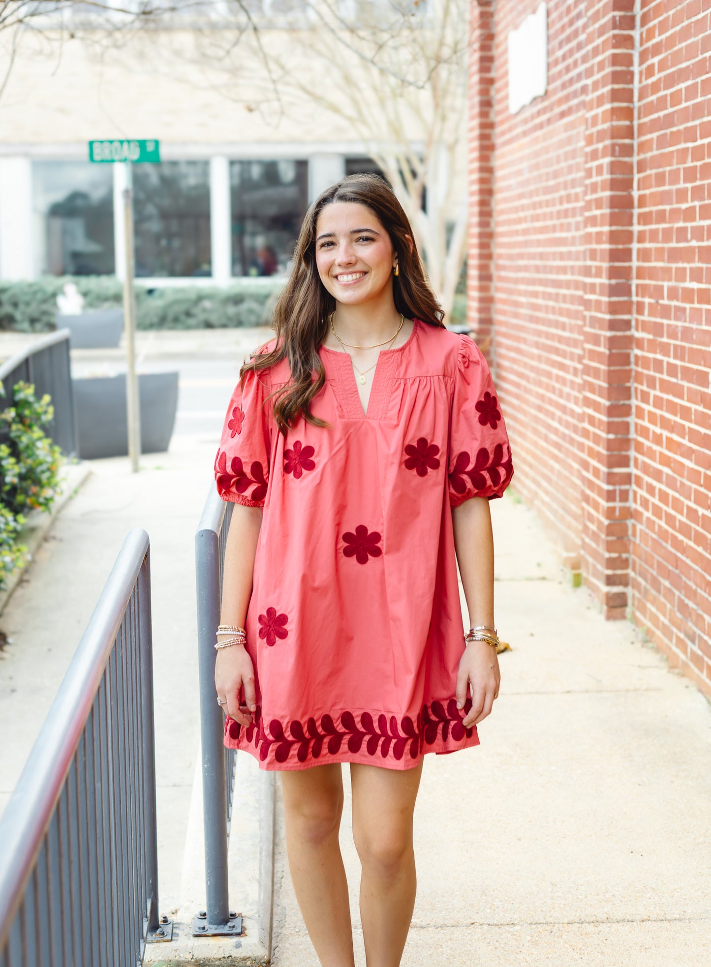 Flower Embroidery Mini Dress: Mauve