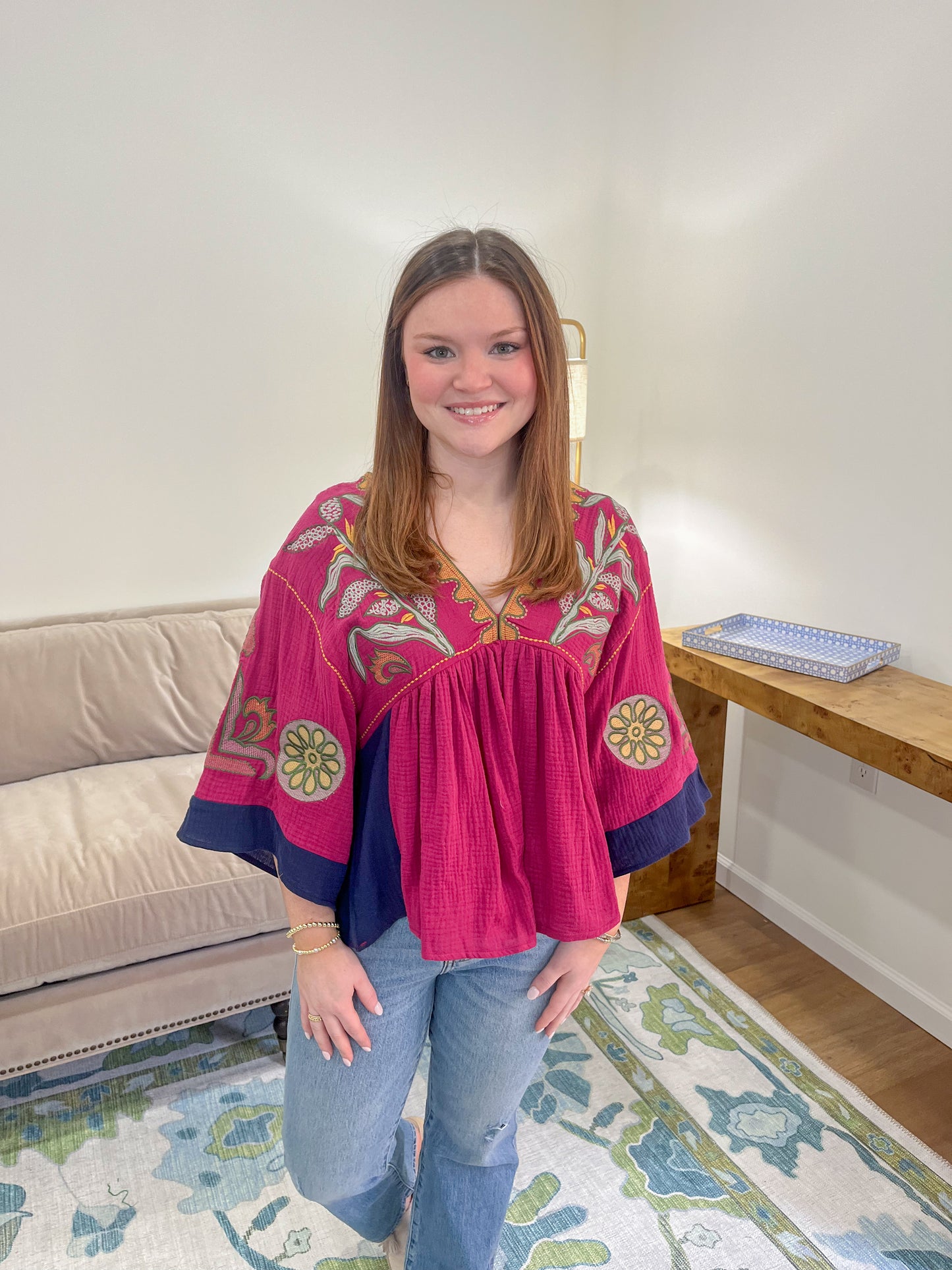 Taylor Embroidered Top in Fuschia