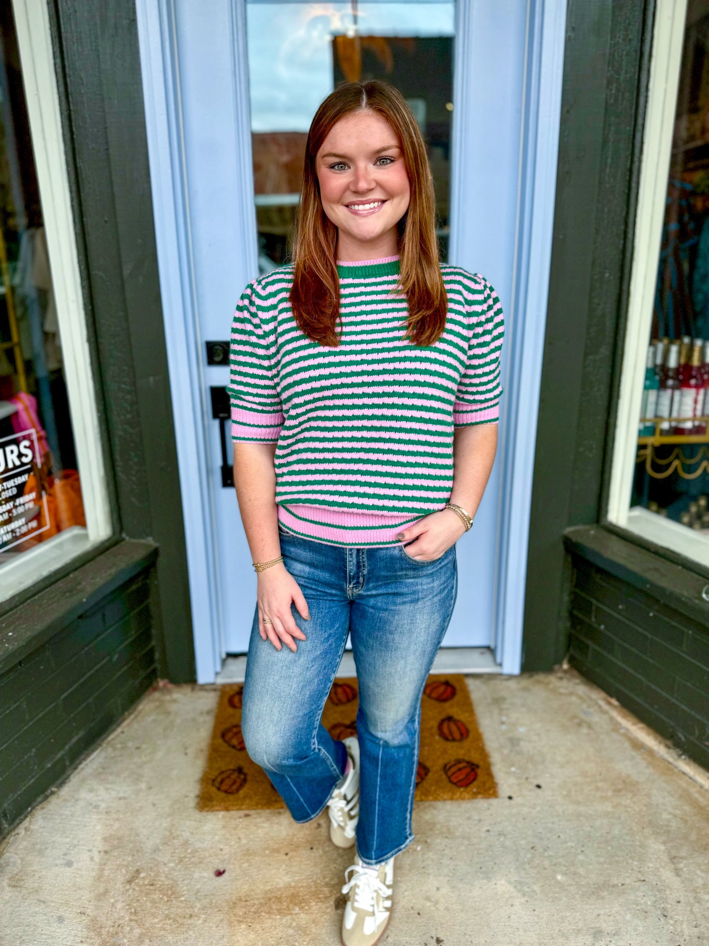 Eleanor Sweater in Pink and Green Stripe