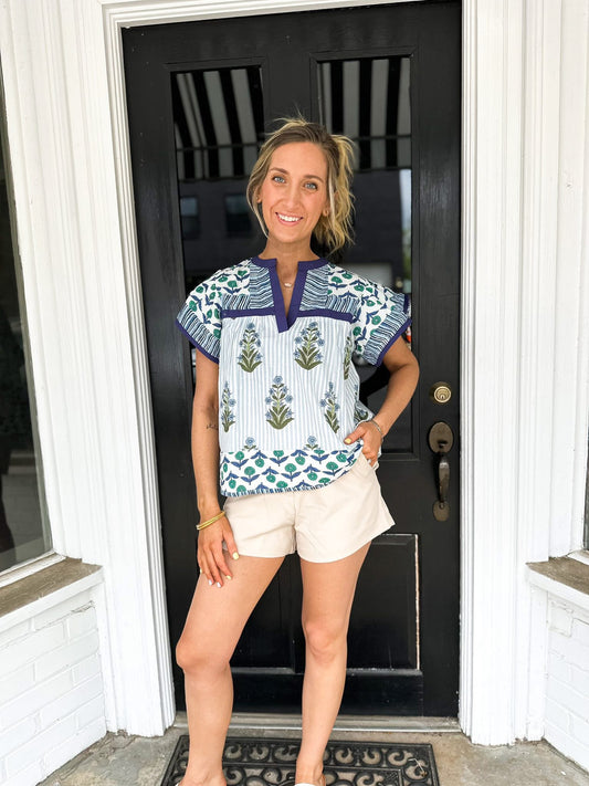 Lizzie Top in Blue Floral