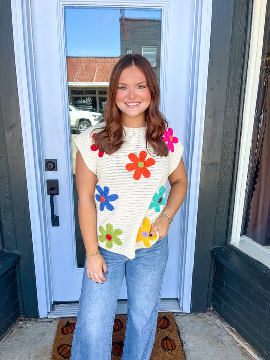 Sally Crochet Flower Sweater