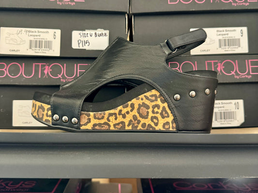 Corkys Black/leopard wedge