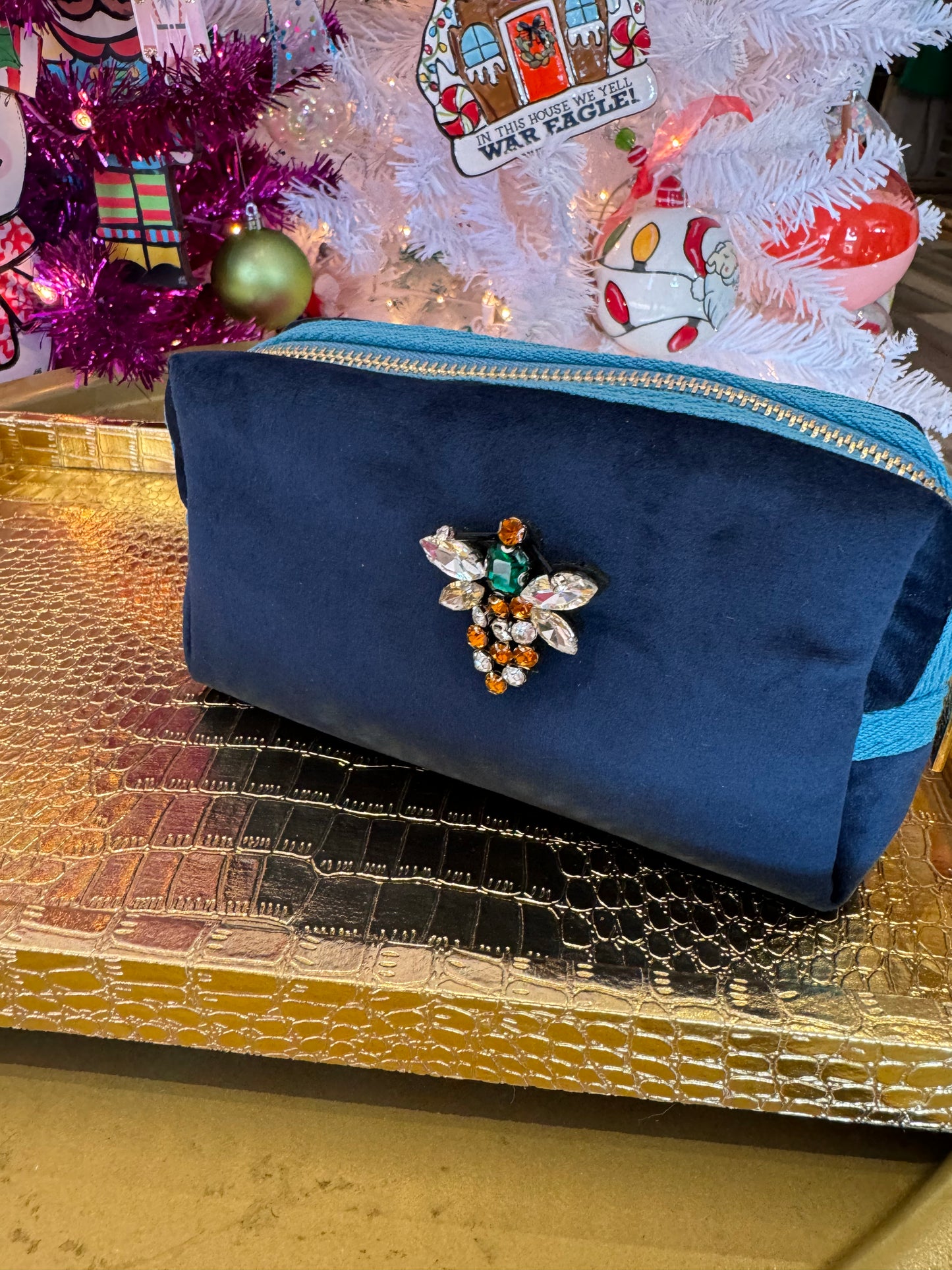 Blue Velvet Bee Small Make up bag