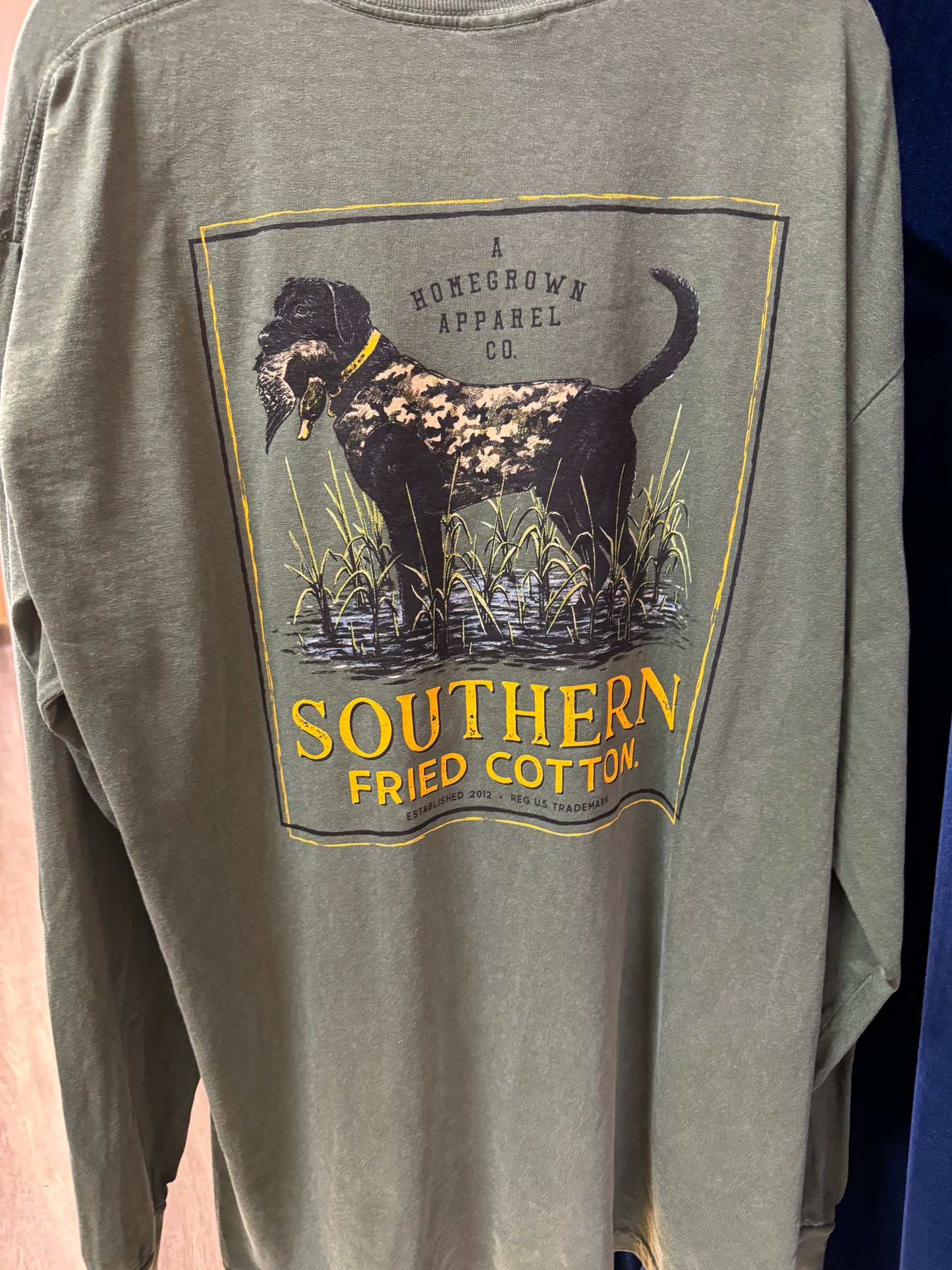 Duck/Dog Camo Green long sleeve Southern fried cotton