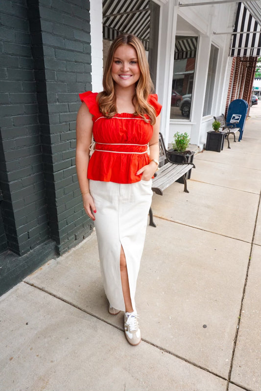 Peyton Midi High Rise Skirt in Cream