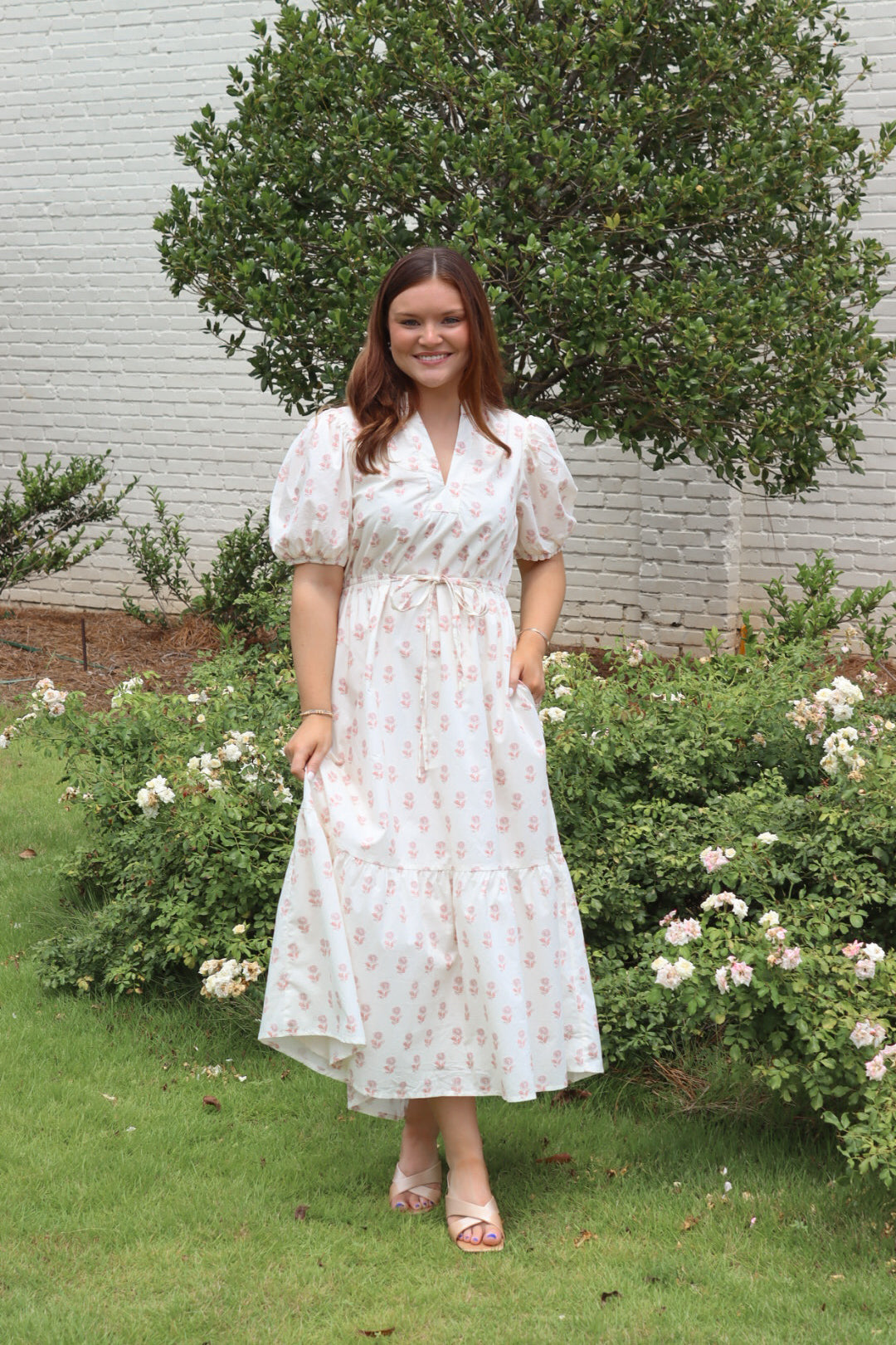 Lauren Midi Dress in Pink Floral