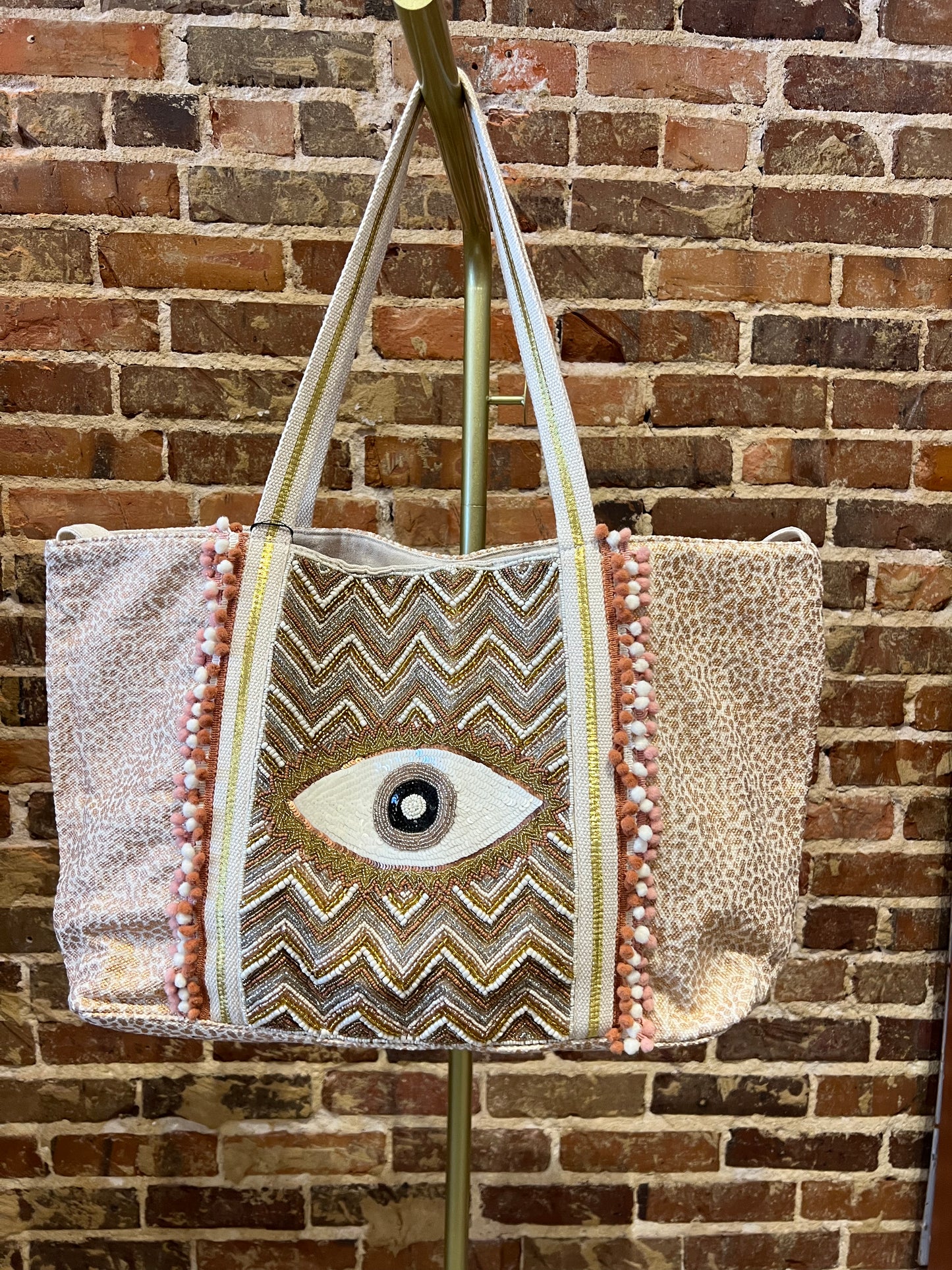 Cream Protection evil eye tote