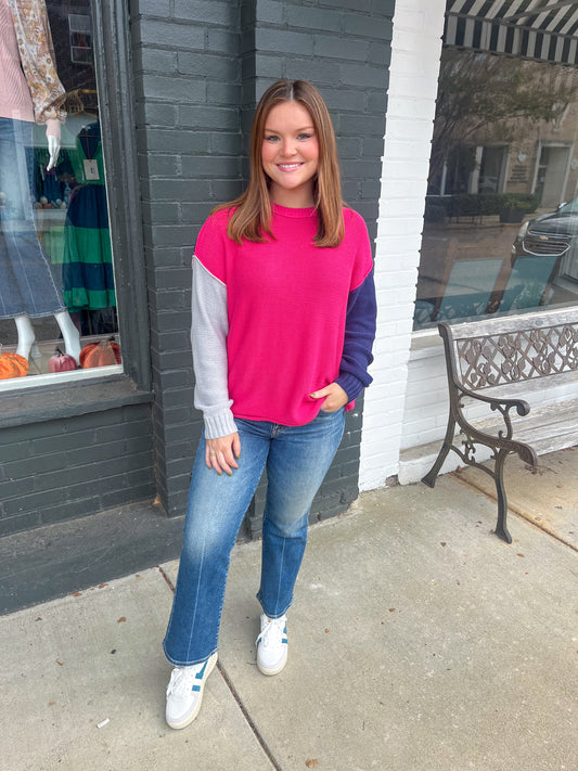 Mary Sweater in Navy/Pink