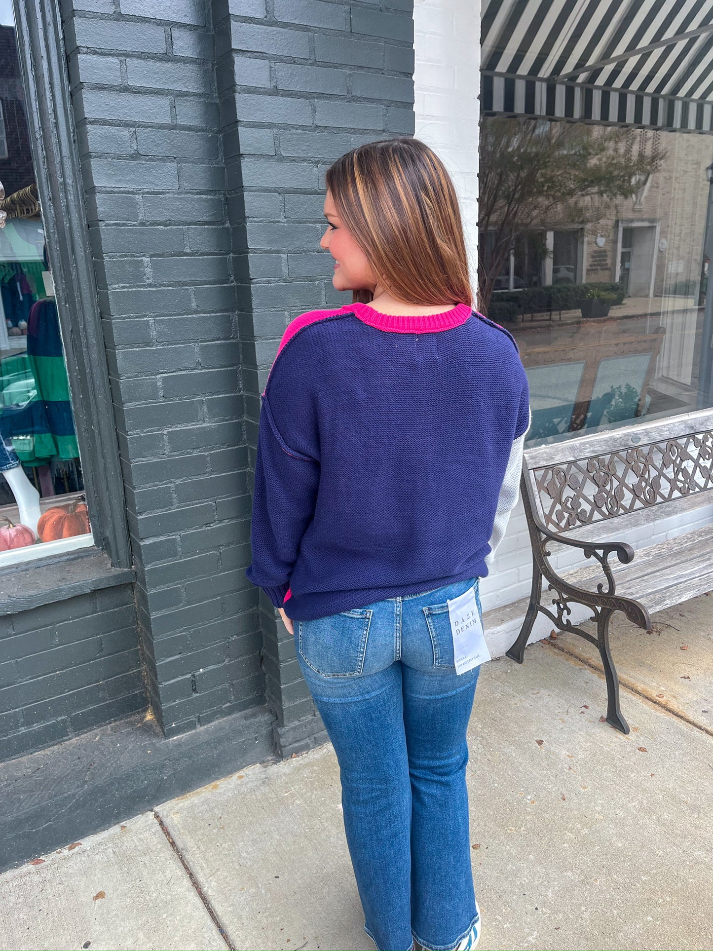 Mary Sweater in Navy/Pink