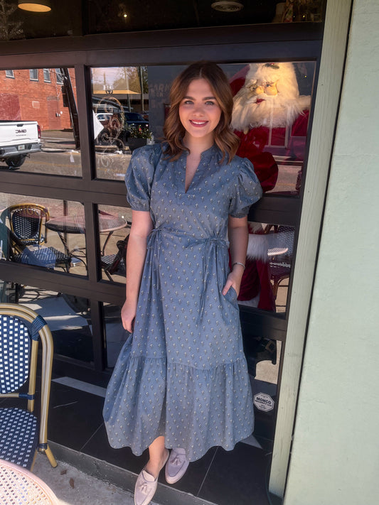 Floral Midi Dress W/ Ties in Navy