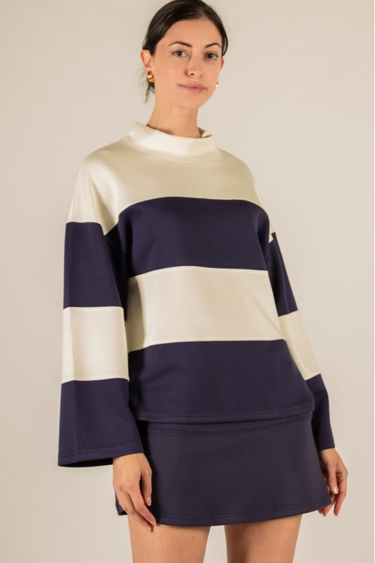Jane Top in Navy and Ivory