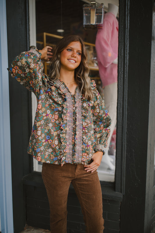 Hallie Top in Brown Floral