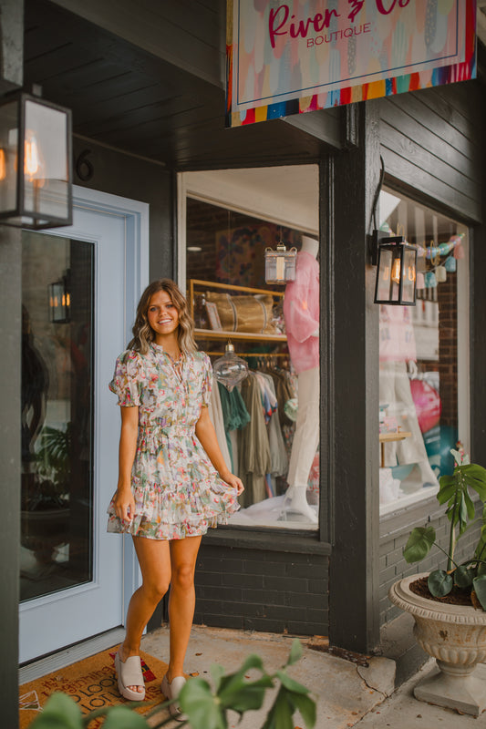 Gretta Mini Dress in Watercolor Floral