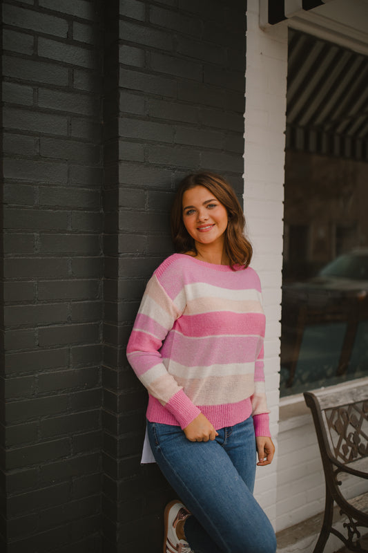 Hadley Sweater in Pink Stripe