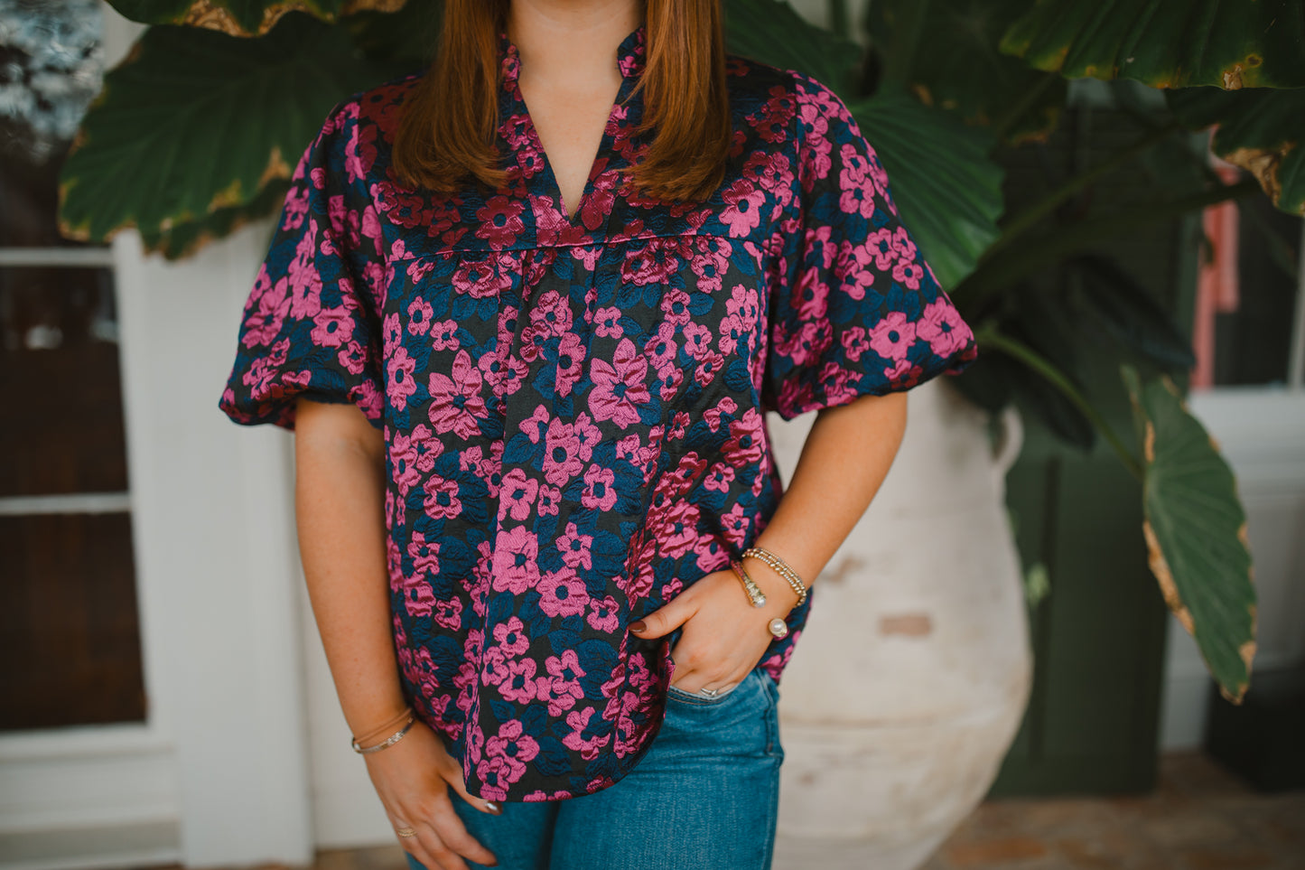 Anna Top in Navy Floral