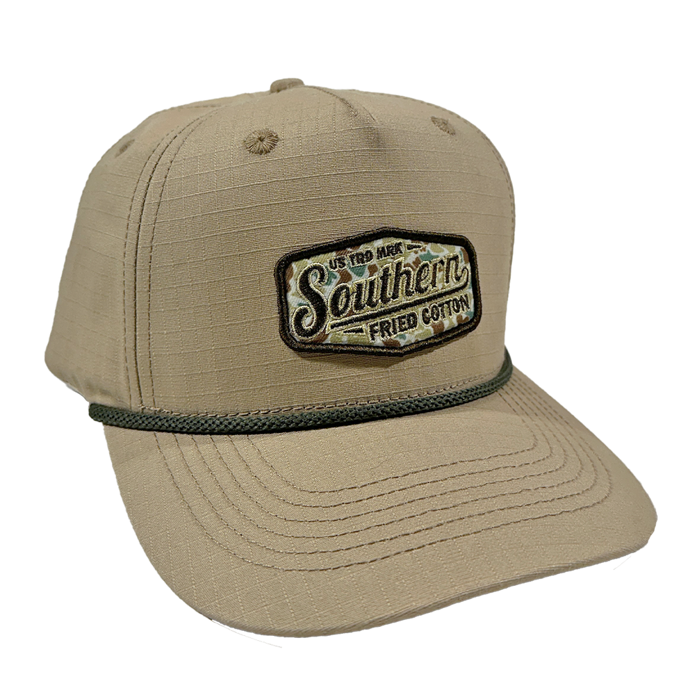 Khaki rope hat w/ camo patch