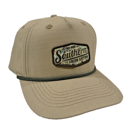 Khaki rope hat w/ camo patch