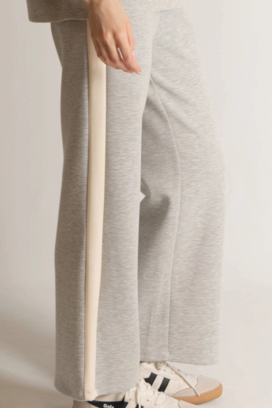 P. CILL Butter Modal Side Stripe Wide Leg Pants in H.Grey