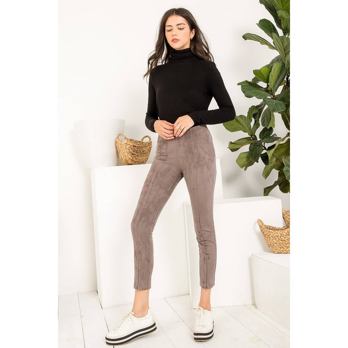 Sadie Suede Ankle Pants in Gray
